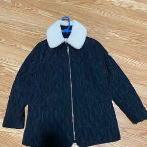 Michael Kors Black Quilted Puffer with Removable Faux Fur Collar